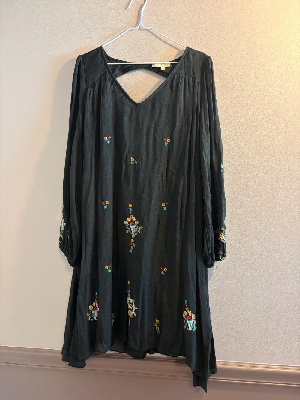 Rebellion Black Long-Sleeve Embroidered Boho Dress